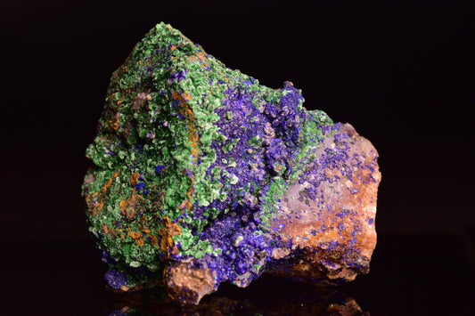 Azurite with malachite crystal from Mibladen, Morocco, featuring vibrant blue azurite and green malachite mineral formations.