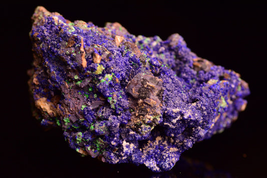 Azurite with malachite crystal from Mibladen, Morocco, featuring deep blue and vibrant green mineral formations.