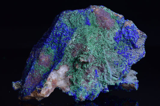 Azurite with malachite crystal from Mibladen, Morocco, showcasing vibrant blue and green mineral formations.