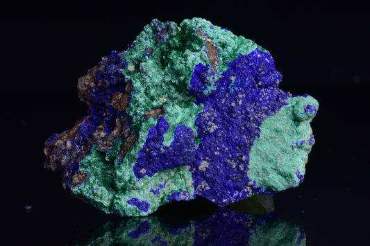 Azurite and malachite crystal from Mibladen, Morocco, featuring deep blue azurite and vibrant green malachite mineral formations.