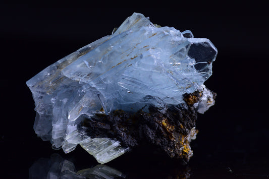 Blue Barite crystal from Jebel Ouichane, Morocco, showcasing vibrant blue hues and mineral formations.