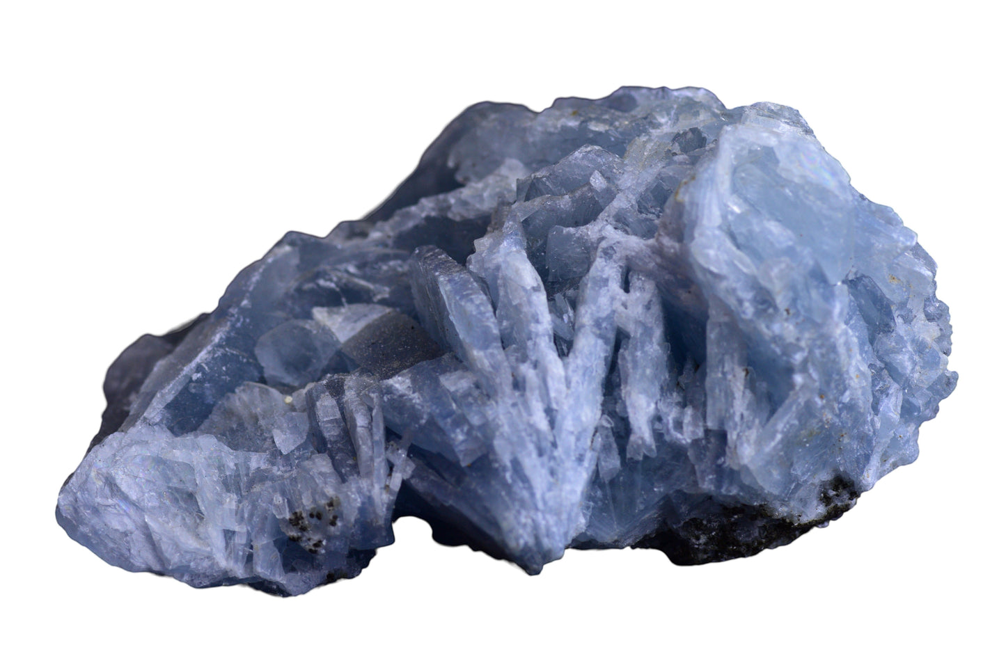 Blue Barite crystal from Morocco featuring vibrant blue hues, local mineral formations, and natural crystal structure.