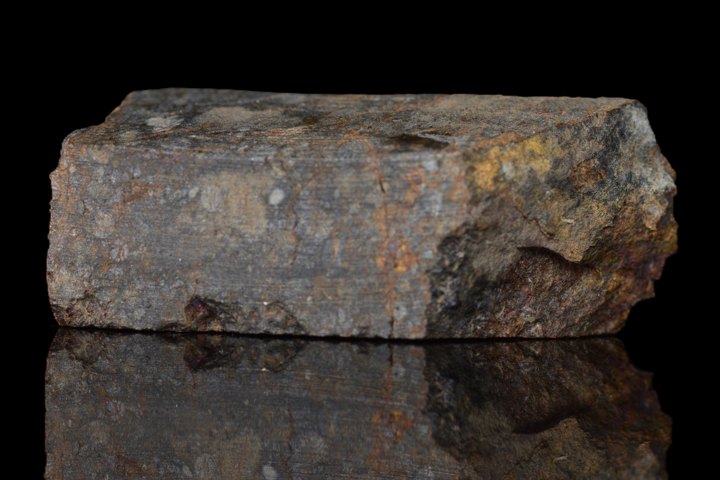 NWA 14224 LL3 meteorite slice, 5.35 grams, with metallic and dark mineral textures, from Buy Meteorite, LLC.