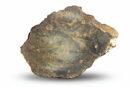 Ungrouped NWA 13272 achondrite meteorite slice showing a rough, unpolished surface with gray and brown mineral textures.
