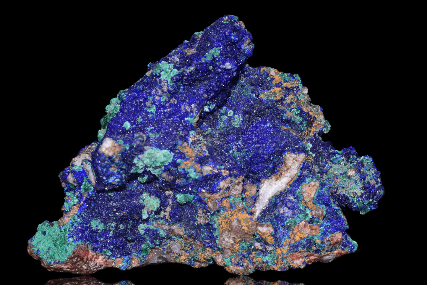 Azurite with Malachite crystal from Mibladen, Morocco, showcasing vibrant blue and green mineral formations.