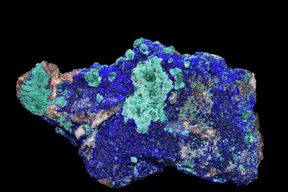Azurite with Malachite crystal from Mibladen, Morocco, showcasing vibrant blue and green mineral formations.