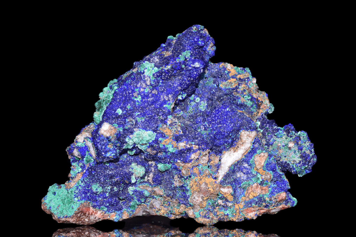 Azurite with Malachite crystal from Mibladen, Morocco, showcasing vibrant blue and green mineral formations.