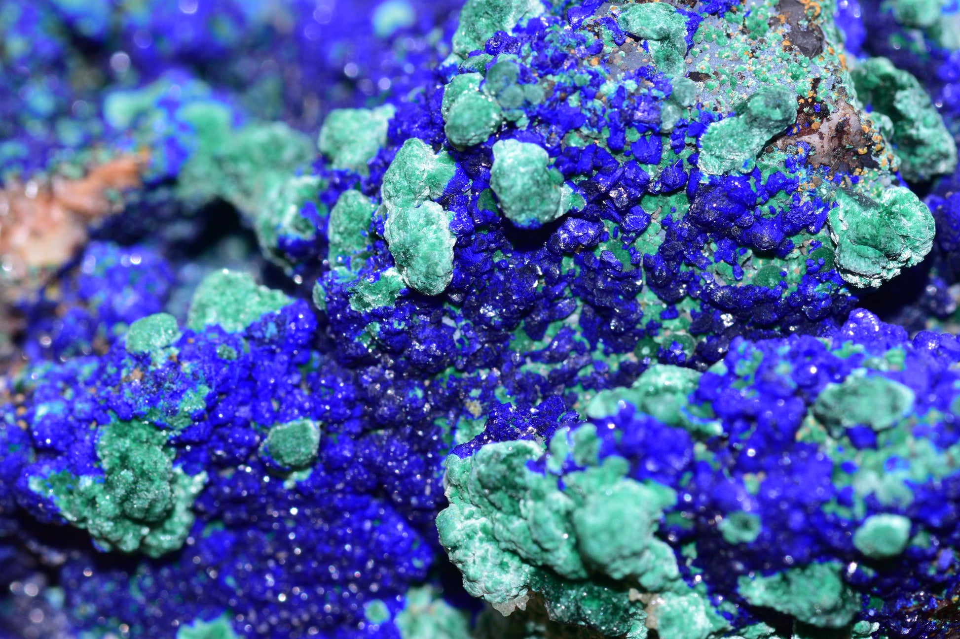 Azurite and malachite crystal specimen from Mibladen, Morocco, showcasing deep blue azurite and vibrant green malachite mineral formations