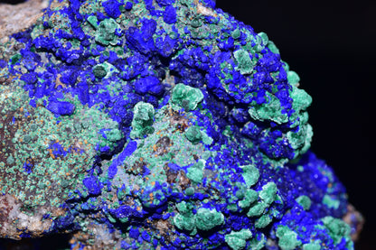 Azurite and malachite crystal from Mibladen, Morocco, showcasing vibrant blue and green mineral formations.