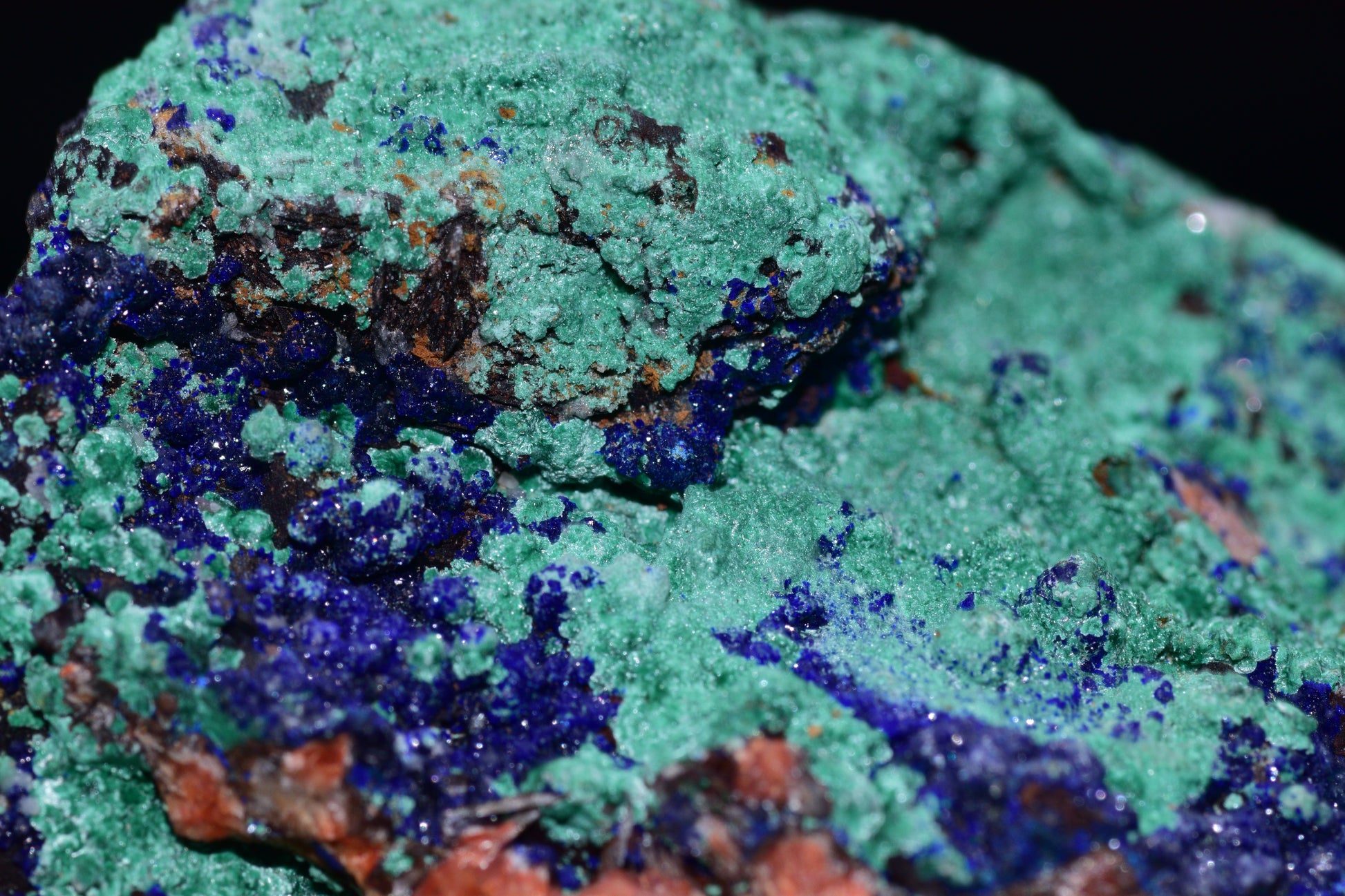 Azurite with Malachite crystal from Mibladen, Morocco, featuring vibrant blue and green mineral formations.