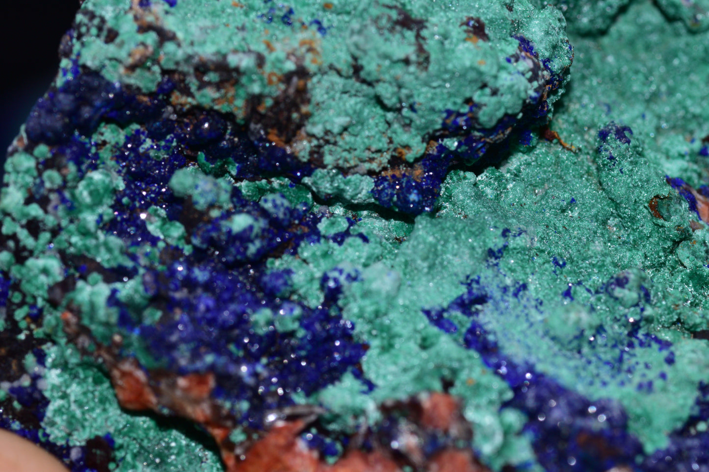 Azurite with Malachite crystal from Mibladen, Morocco, showcasing vibrant blue and green mineral formations.