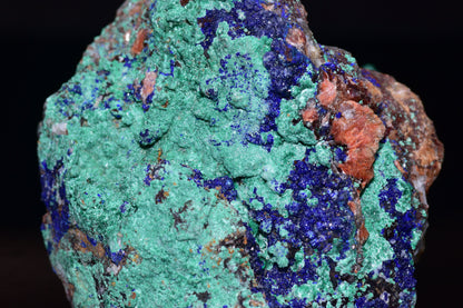 Azurite and malachite crystal from Mibladen, Morocco, showcasing vibrant blue and green mineral formations.