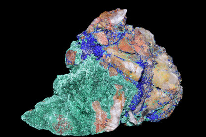 Azurite with Malachite crystal from Mibladen, Morocco, showcasing vibrant blue and green mineral formations.