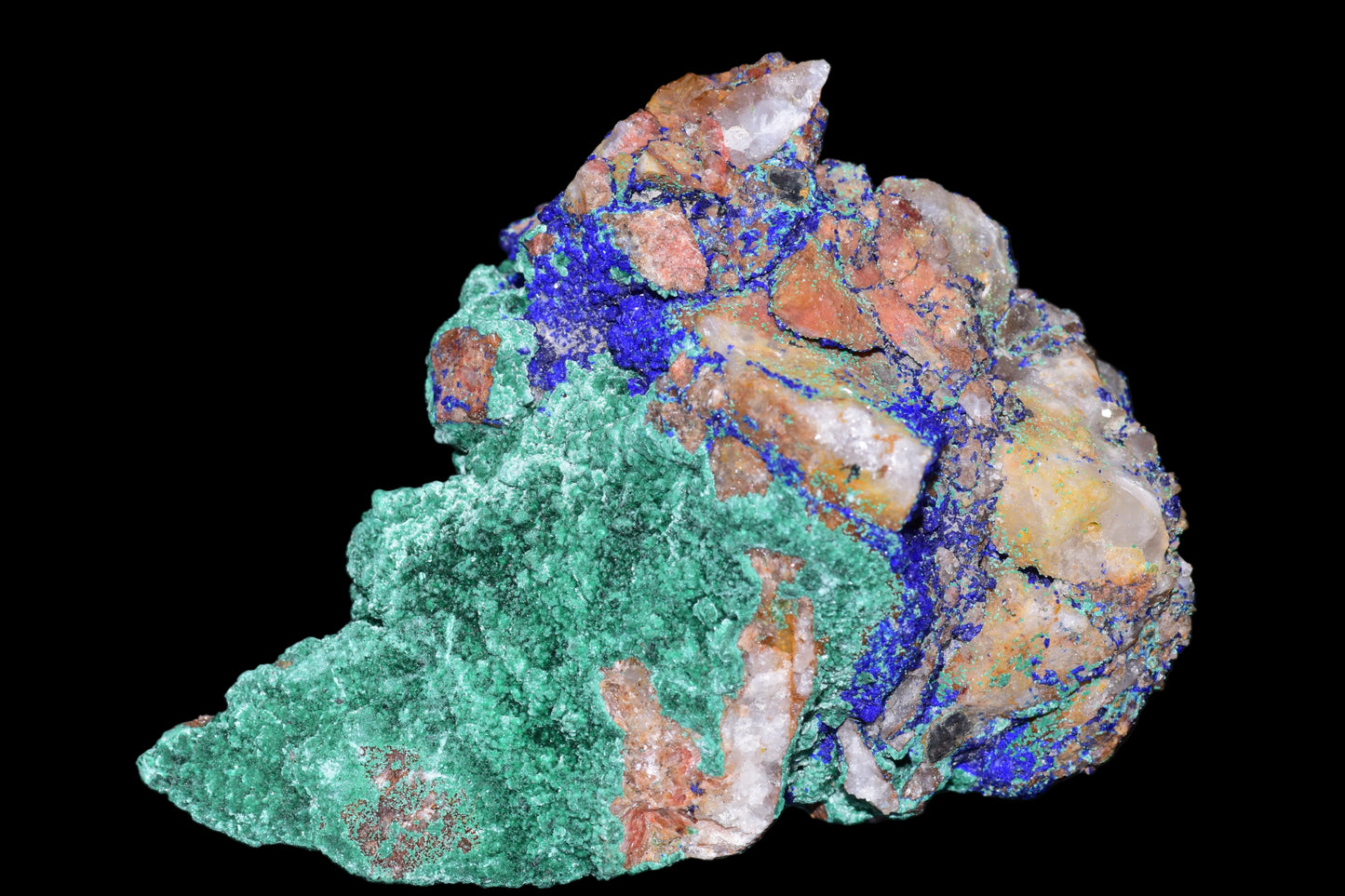 Azurite with malachite crystal from Mibladen, Morocco, featuring deep blue azurite and vibrant green malachite mineral formations.
