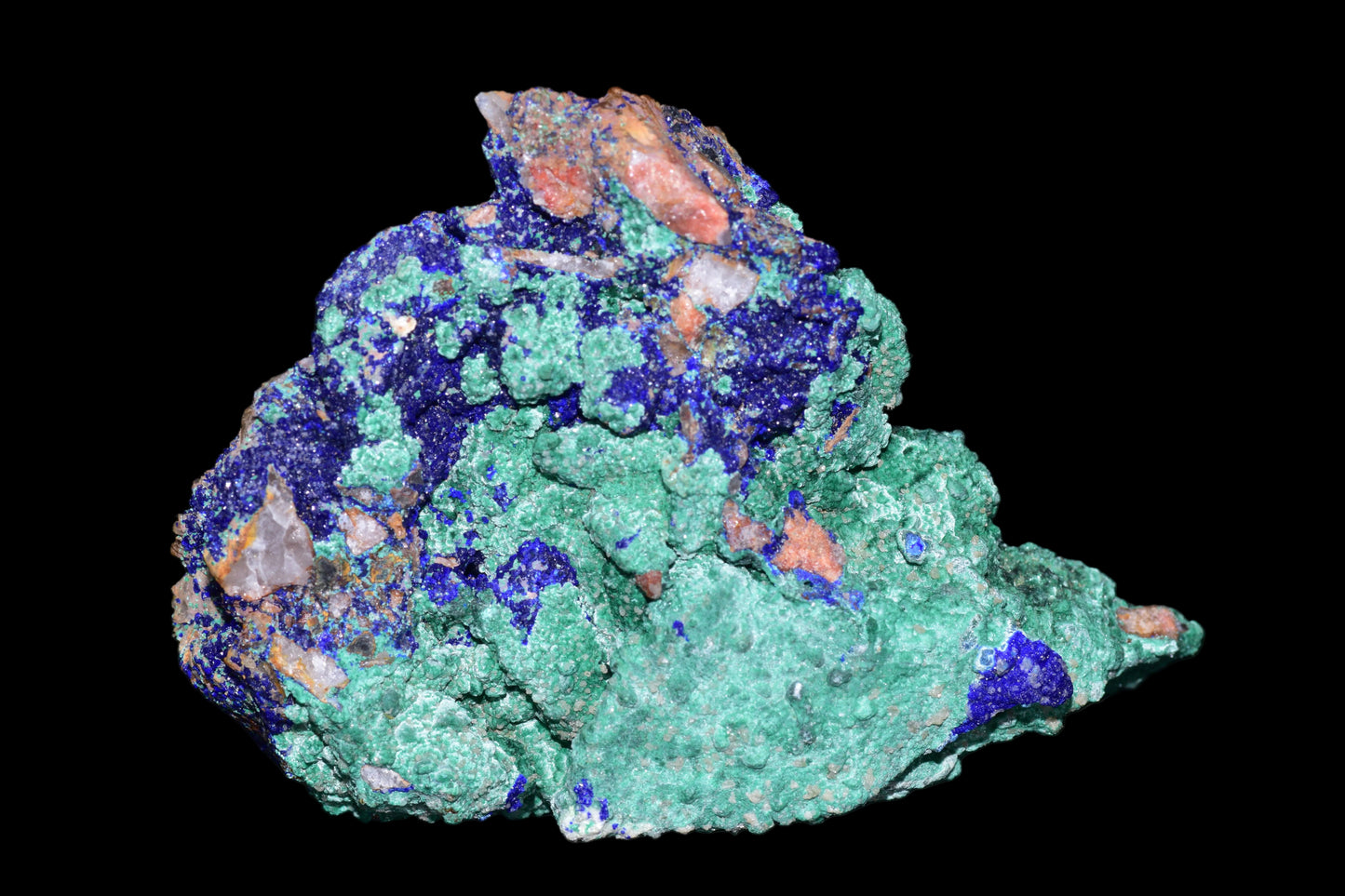 Azurite with Malachite crystal from Mibladen, Morocco, showcasing deep blue and vibrant green mineral formations.