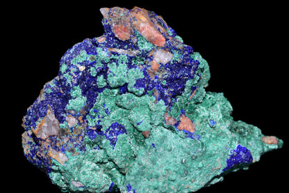 Azurite and malachite crystal specimen from Mibladen, Morocco, featuring vibrant blue and green mineral patterns.