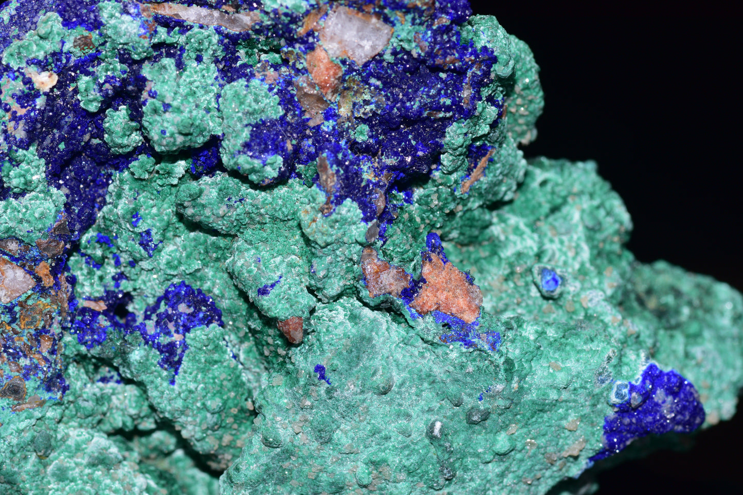 Azurite with Malachite crystal from Mibladen, Morocco, featuring deep blue azurite and vibrant green malachite mineral formations.