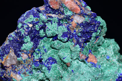 Azurite with Malachite crystal from Mibladen, Morocco, featuring deep blue and vibrant green mineral formations.