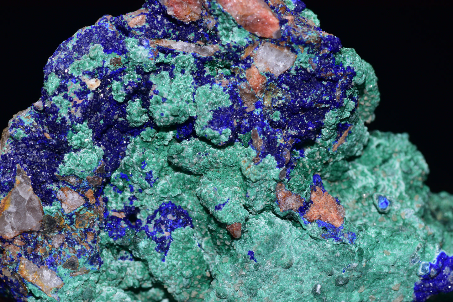 Azurite with Malachite crystal from Mibladen, Morocco, showcasing vibrant blue and green mineral formations.