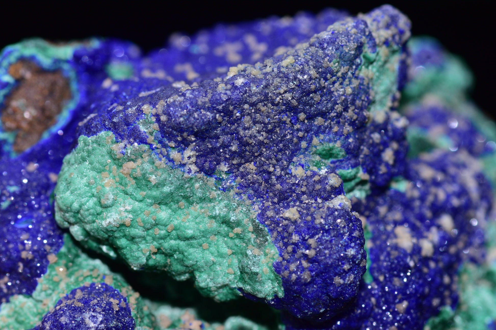 Azurite and malachite crystal from Mibladen, Morocco, showcasing vibrant blue and green mineral formations.