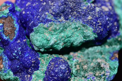 Azurite and malachite crystal from Mibladen, Morocco, showcasing deep blue azurite and vibrant green malachite mineral formations.