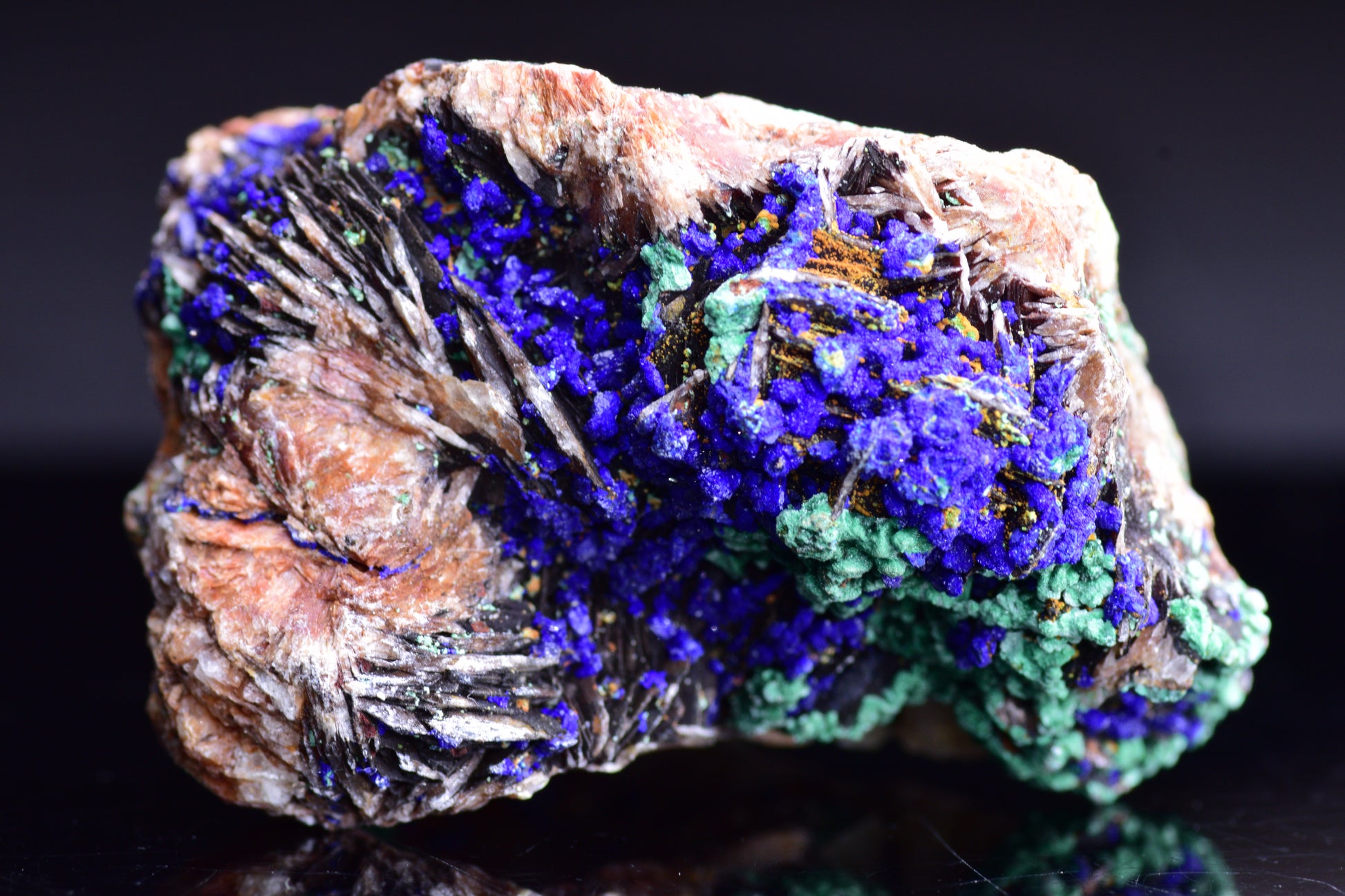 Azurite with malachite crystal from Mibladen, Morocco, showcasing deep blue azurite and vibrant green malachite mineral formations.
