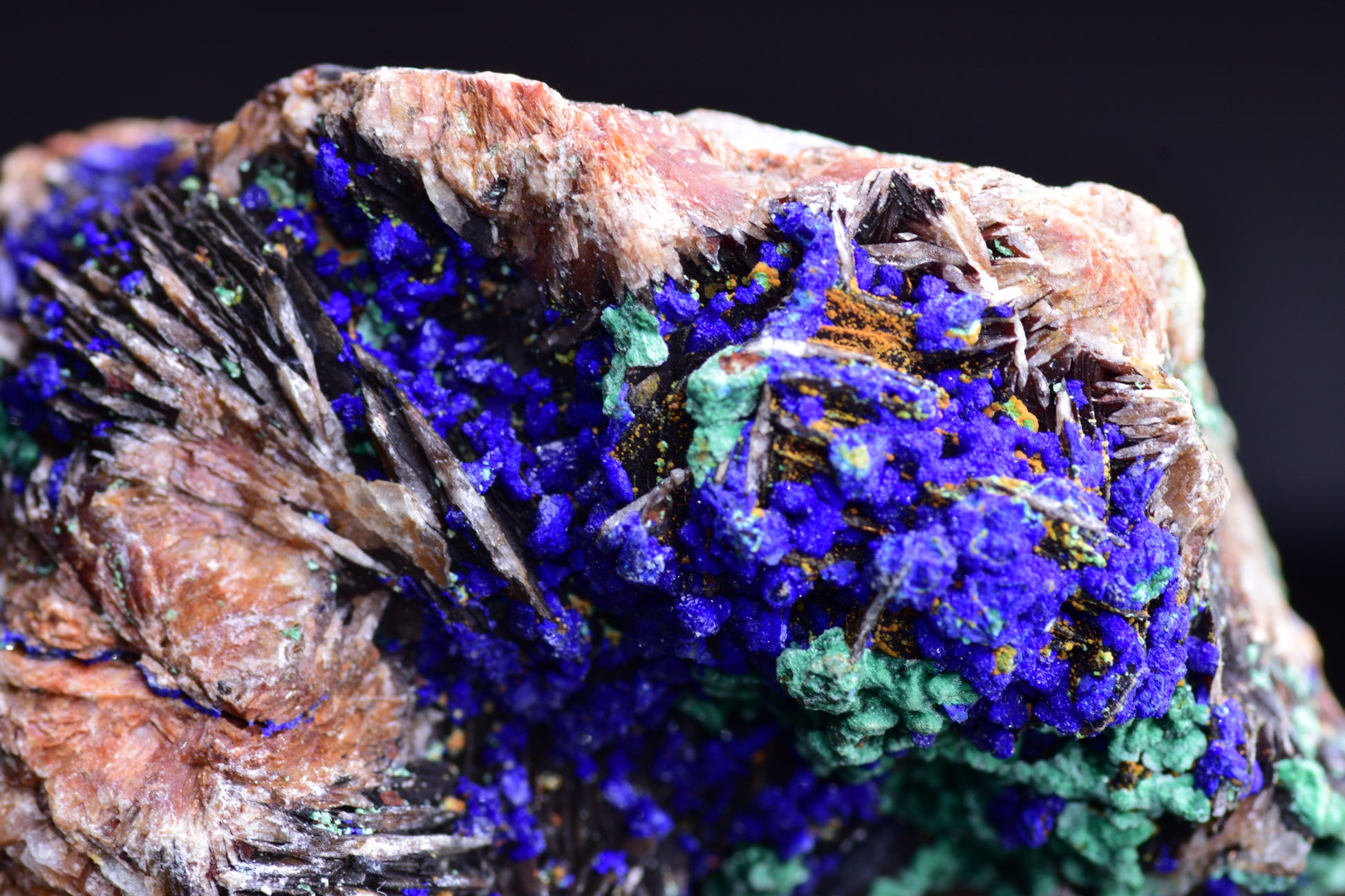 Azurite with Malachite crystal from Mibladen, Morocco, showcasing vibrant blue and green mineral formations.