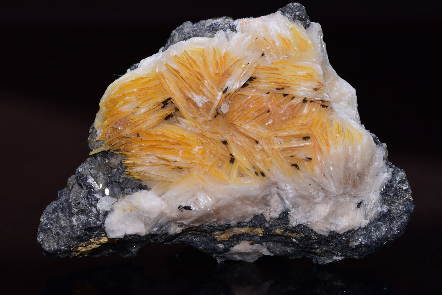Cerussite crystal on barite mineral specimen from Mibladen district Morocco, showcasing clear and white mineral formations.