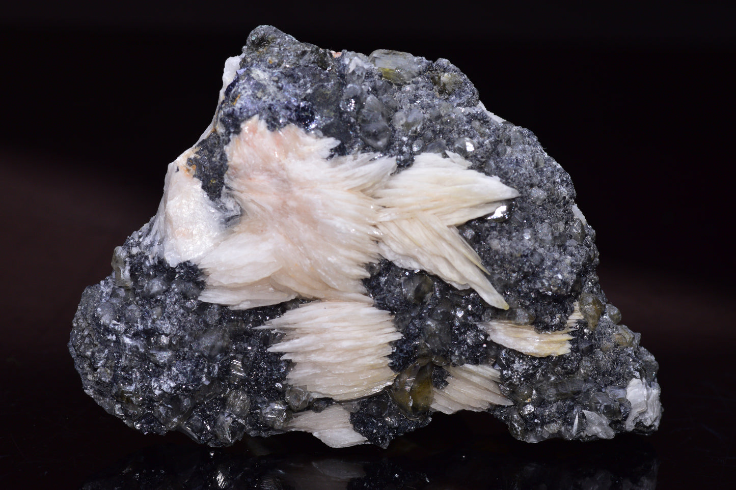 Cerussite crystal on barite mineral specimen from Mibladen district Morocco, showcasing mineral formation and natural crystal structure.