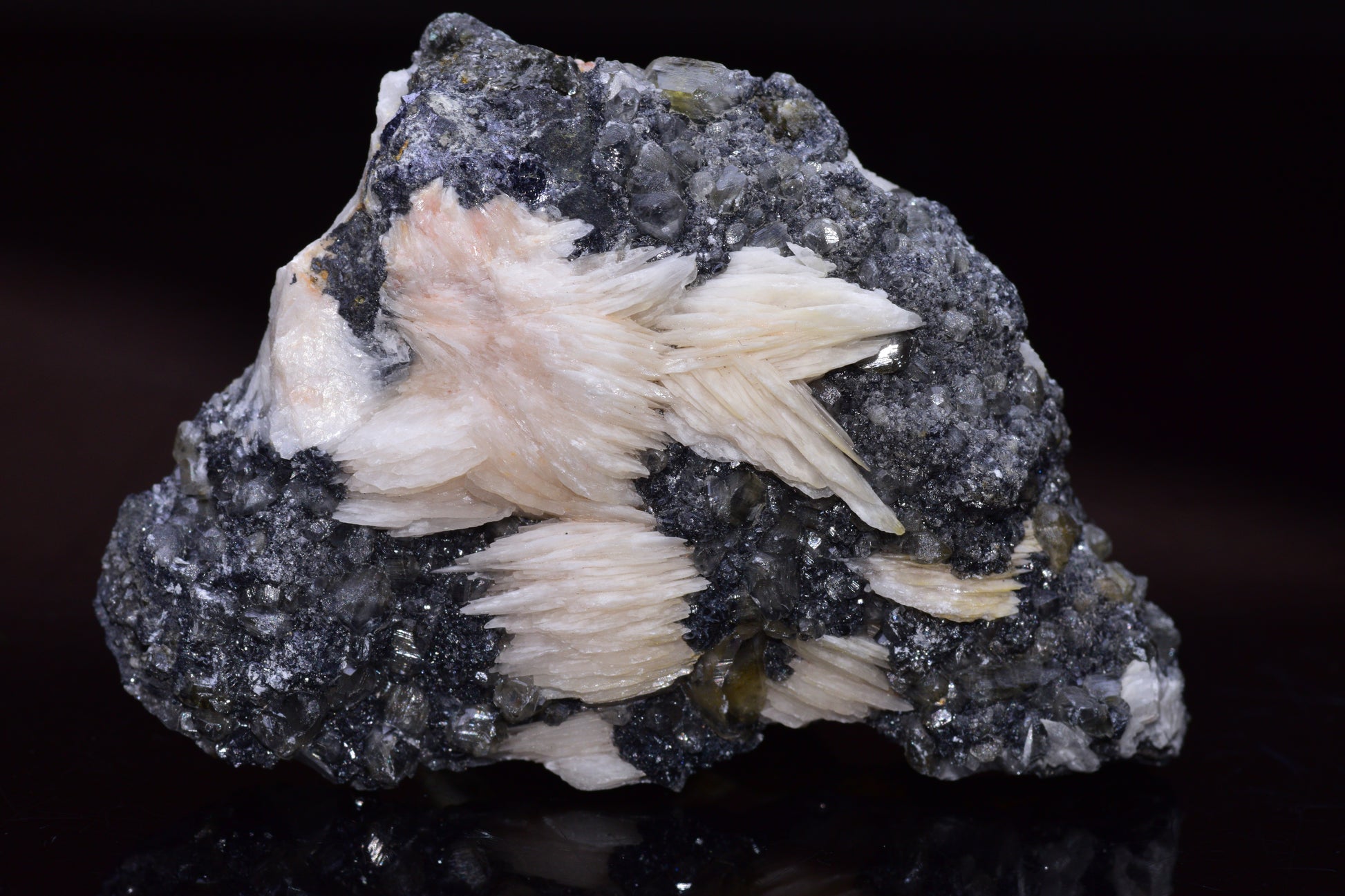 Cerussite crystal on barite mineral specimen from Mibladen district, Morocco, showcasing clear crystalline formations and mineral contrast.