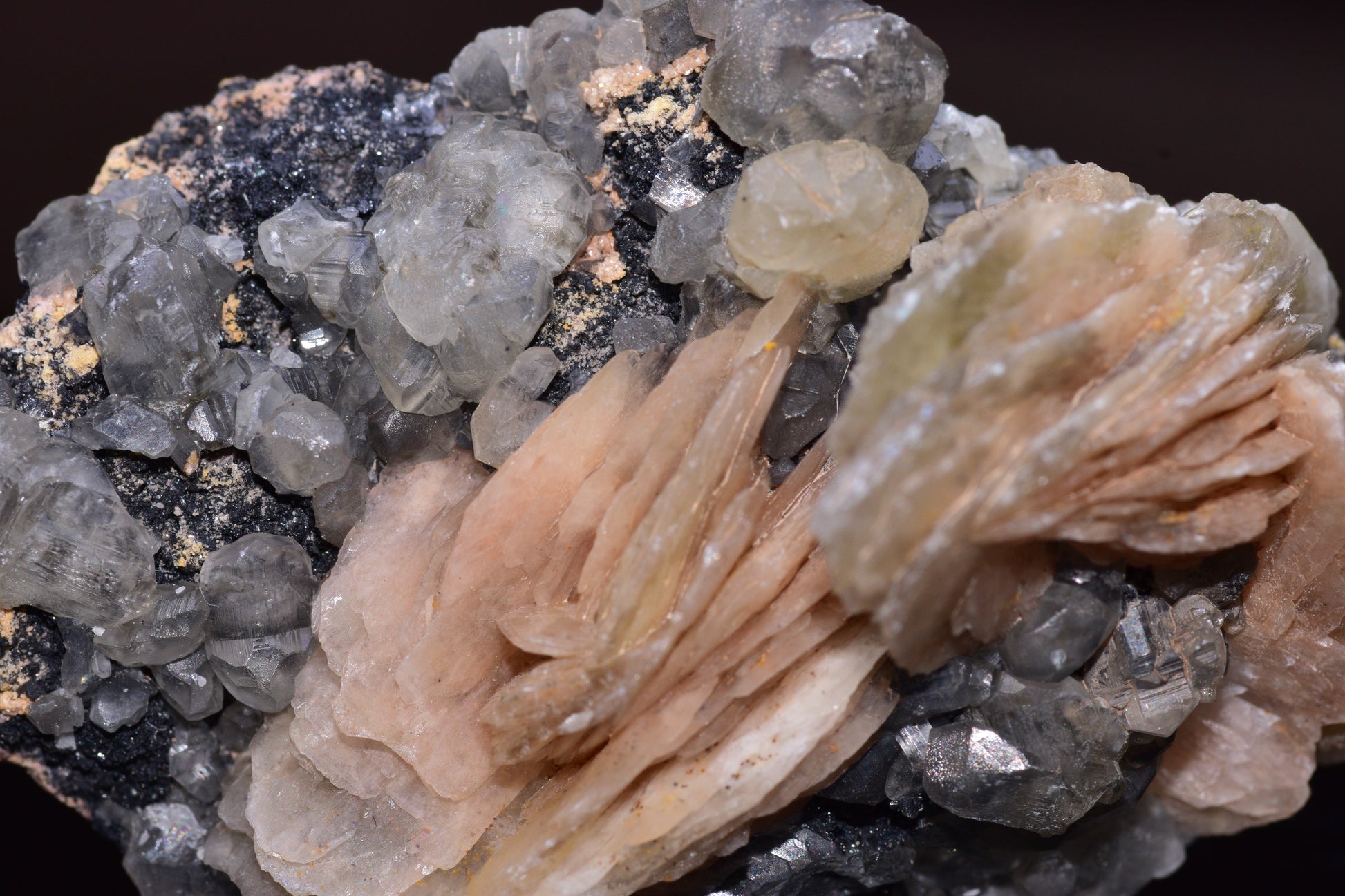 Crystal of Cerussite on Barite from Mibladen district, Morocco, showcasing mineral formations and mineralogy details.