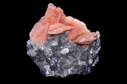 Crystalline Cerussite on barite mineral specimen from Mibladen district, Morocco, featuring transparent white cerussite on blue-gray barite.