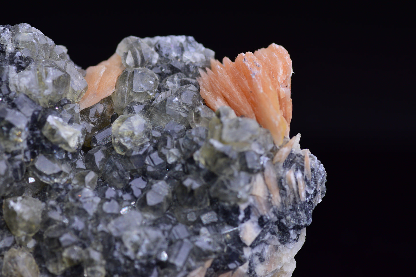 Cerussite on barite - Mibladen district, Midelt province, Morocco V