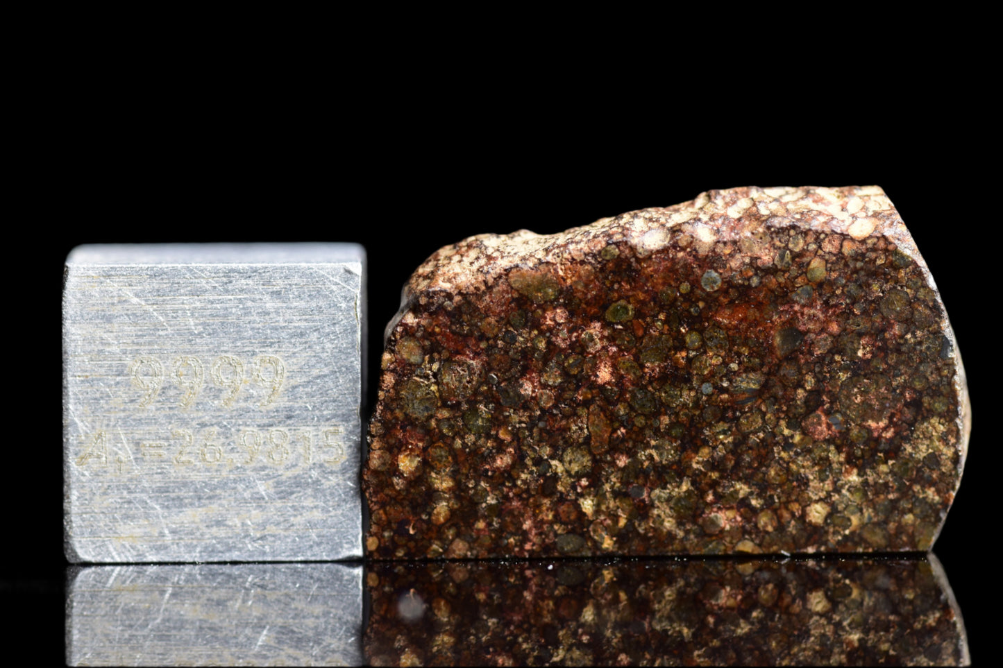 NWA 12341 L3 ordinary chondrite meteorite slice showing metallic and rocky textures, from Buy Meteorite, LLC.