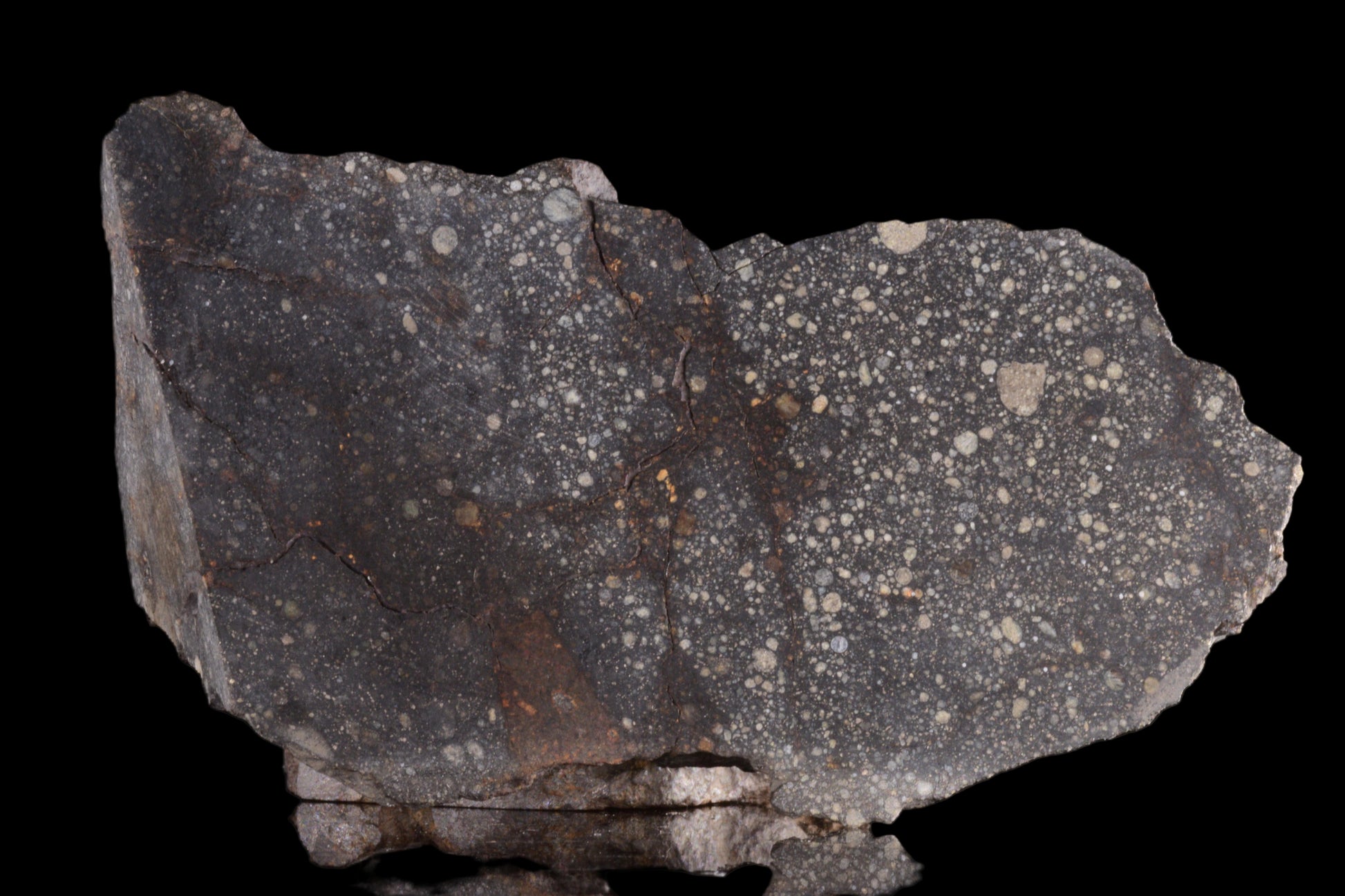 NWA 12858 R3 meteorite from Buy Meteorite LLC, showing a dark, irregular space rock with rough surface texture.