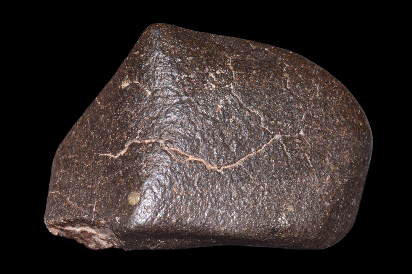 NWA 14003 H4 ordinary chondrite meteorite weighing 626.9 g, with rough, dark exterior and mineral textures visible.