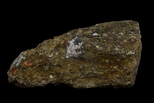 Fragment of NWA 14004 CV3 meteorite showing metallic and earthy surface textures, weighs 28.15 grams.