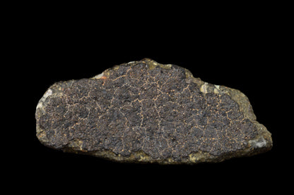 Fragment of NWA 14004 CV3 meteorite, 42.63 grams, showing metallic and rocky surface textures.