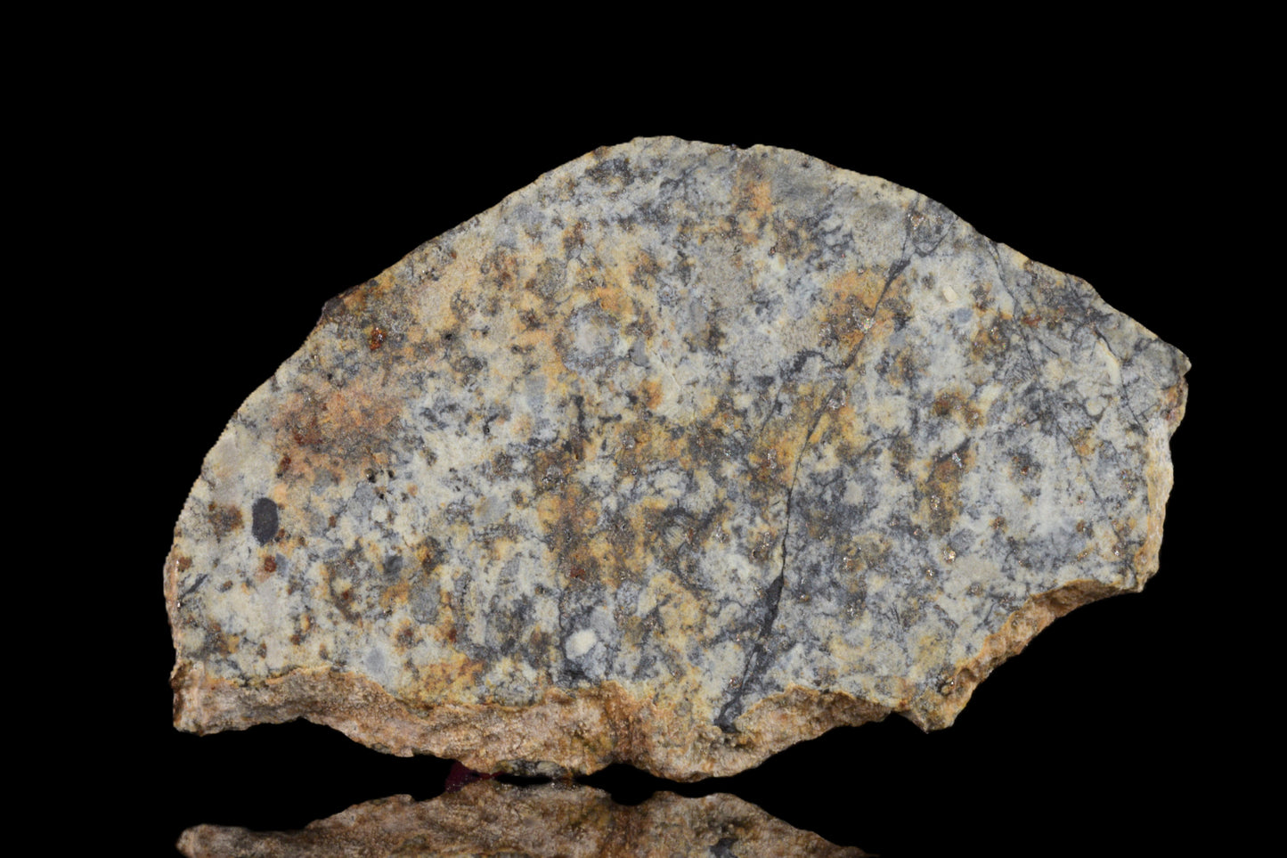 NWA 14225 LL6 chondrite meteorite weighing 2.34 grams, showing its dark, rocky surface with unique mineral textures.