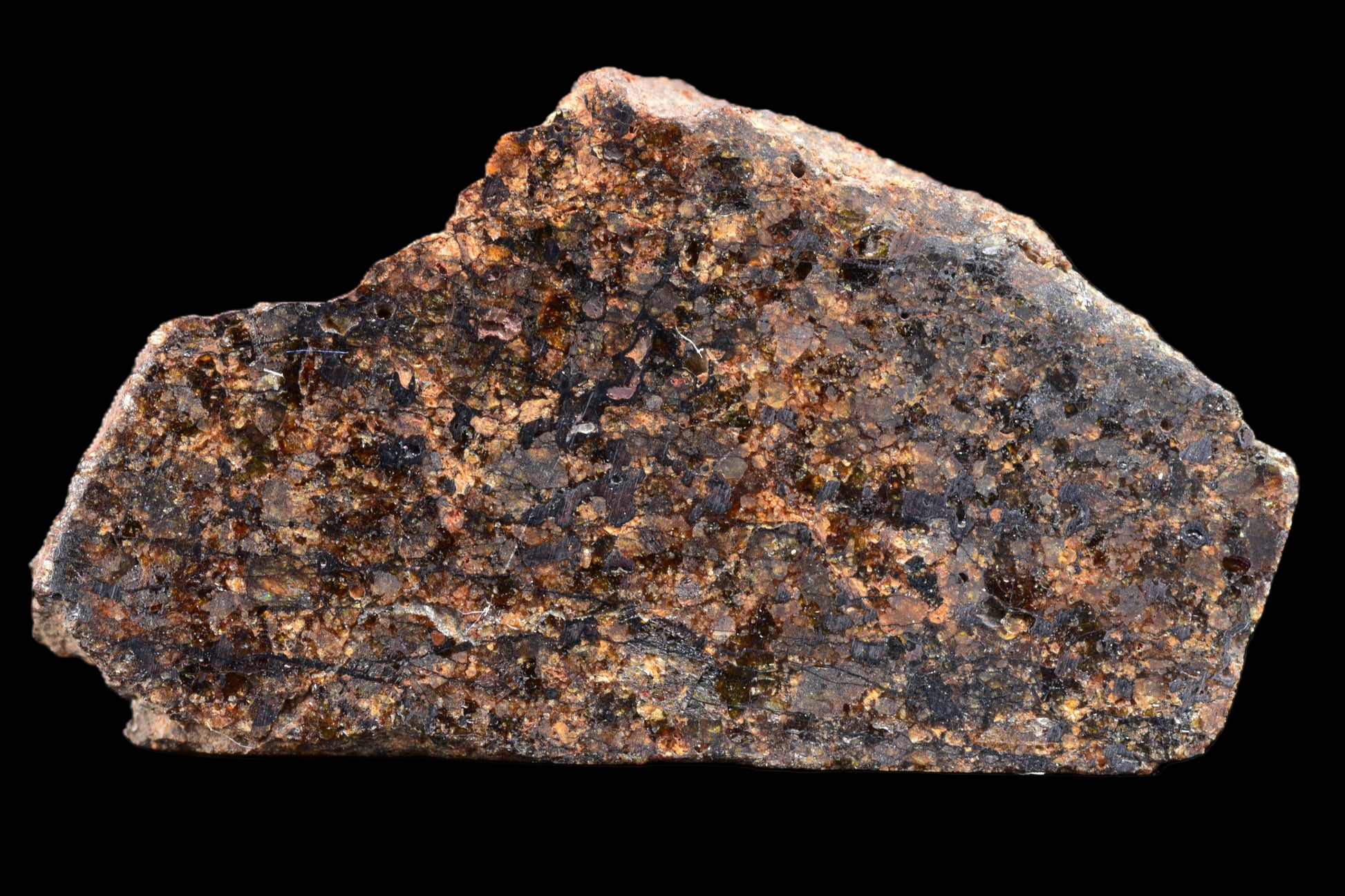 Close-up of NWA 14234 H7 meteorite specimen weighing 1.29 grams, showcasing its textured, dark surface with metallic mineral inclusions.