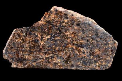Close-up of NWA 14234 H7 meteorite specimen weighing 1.29 grams, showcasing its textured, dark surface with metallic mineral inclusions.