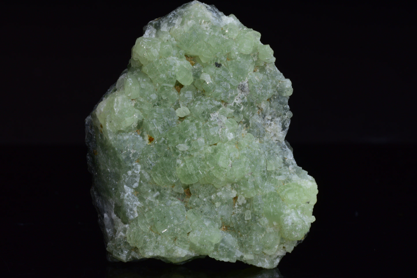 Prehnite and actinolite crystal from Boulemane, Morocco, showcasing green mineral formations and natural mineral textures.