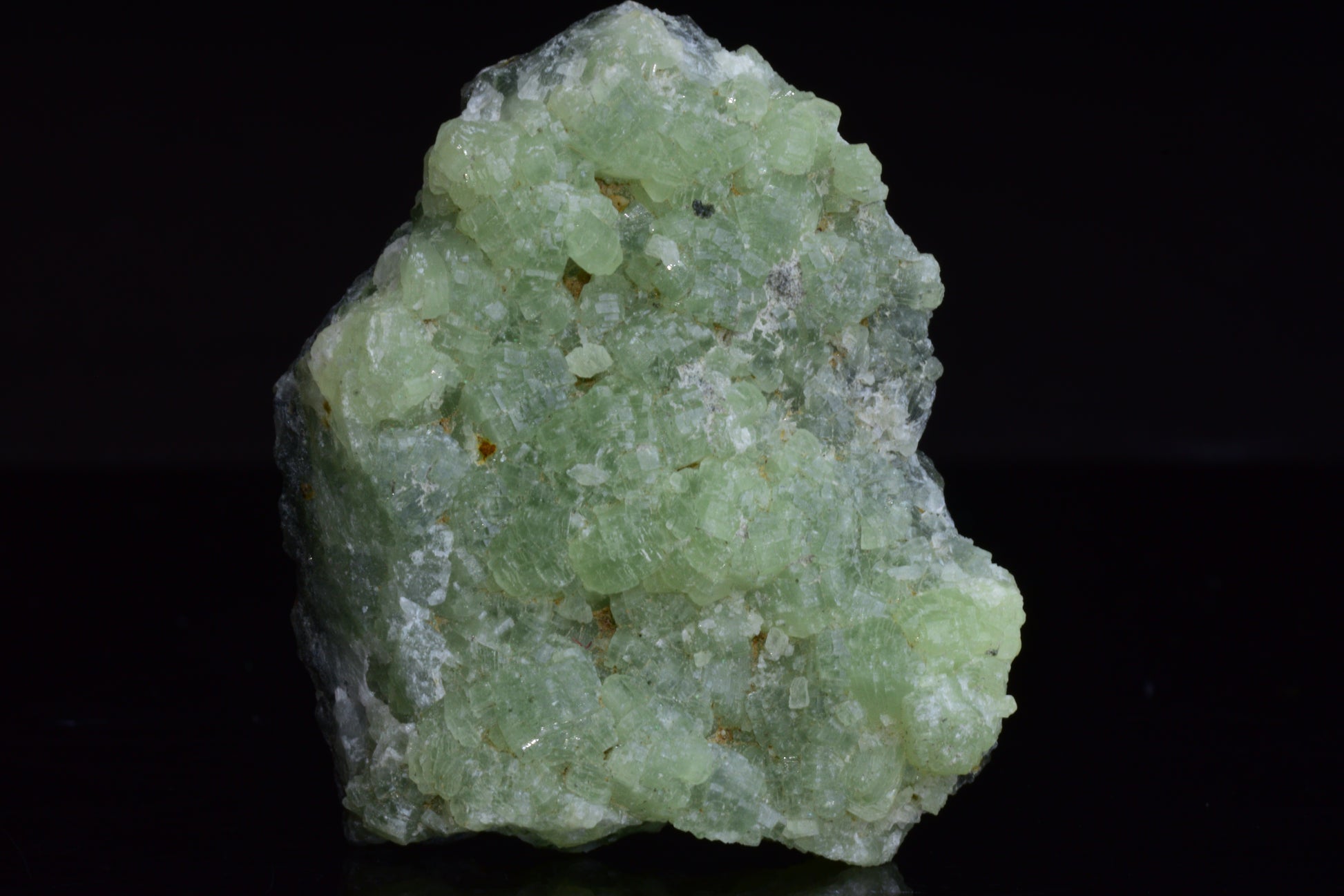 Prehnite and actinolite crystal from Boulemane, Morocco, showcasing green mineral formations and natural mineral textures.