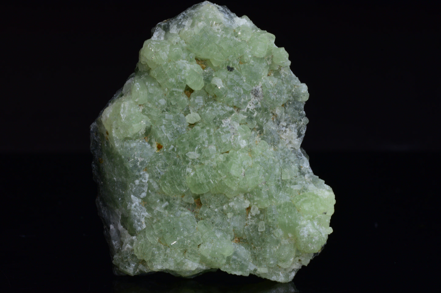 Raw Prehnite and Actinolite crystal specimen from Boulemane, Morocco, showcasing green mineral formations and natural crystalline textures.