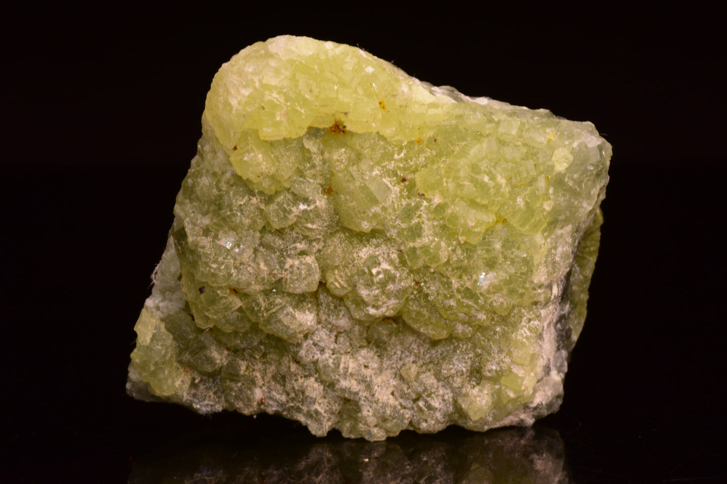 Prehnite and actinolite crystal specimen from Boulemane, Morocco, showcasing green and gray mineral formations.