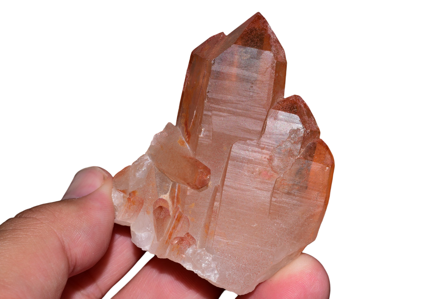 Red ferruginous quartz crystal cluster from Tinejdad, Morocco, 47.3g