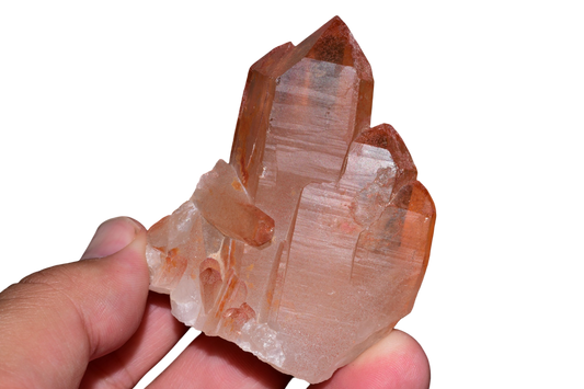 Red ferruginous quartz crystal cluster from Tinejdad, Morocco, 47.3g