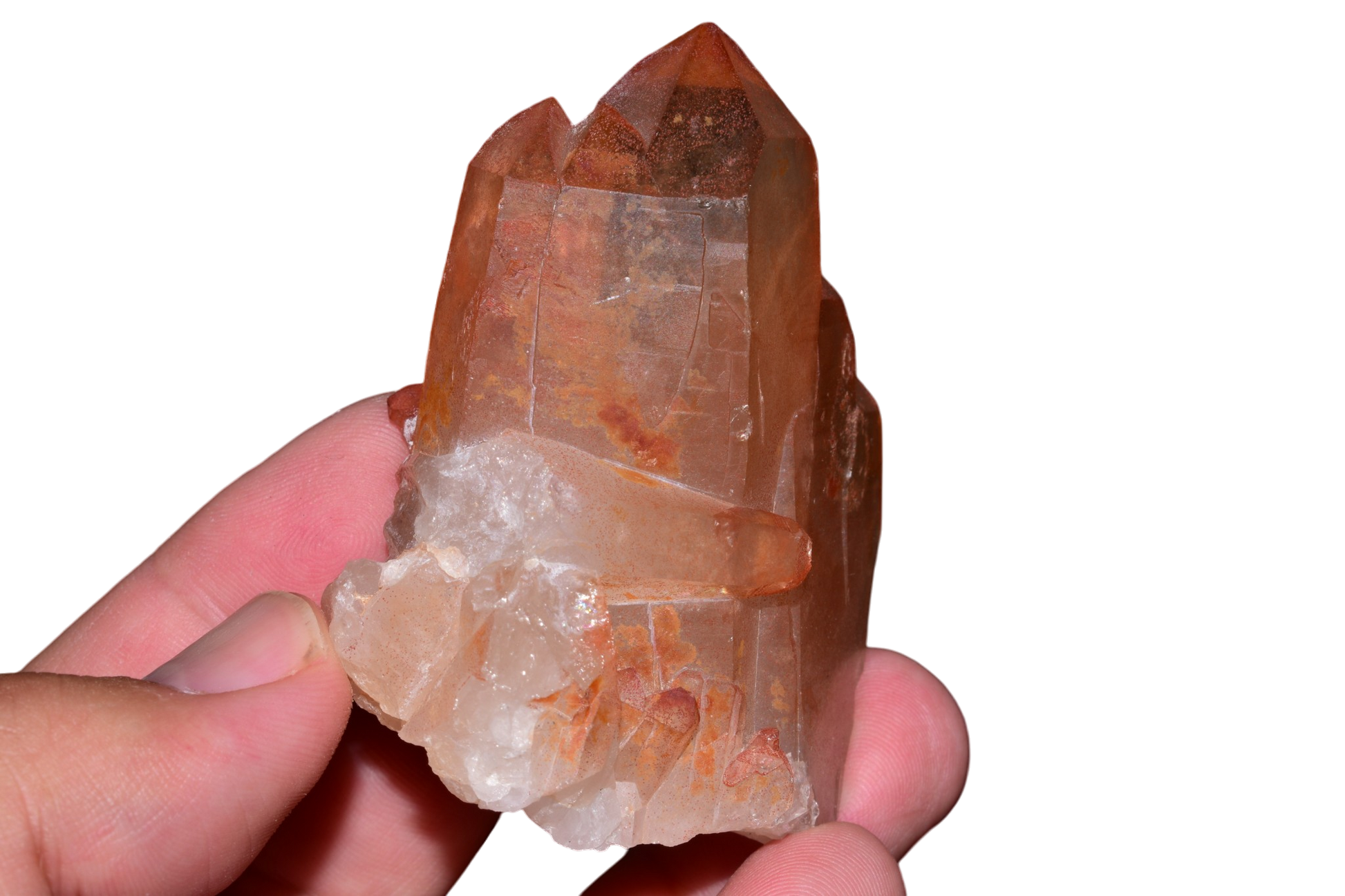 Red ferruginous quartz crystal cluster