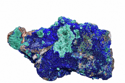 Azurite with Malachite crystal from Mibladen, Morocco on a clean white background