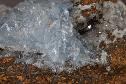 Buy Meteorite LLC transparent blue barite crystal specimen with lustrous bladed crystals on a natural mineral matrix.